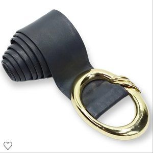 Vintage 80s Paolo Vico Gray Leather Belt Size M/L Gold Buckle Oval Adjustable